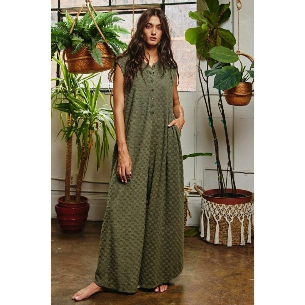 Nellie Checkered Jumpsuit in Olive - Picture 3 of 9